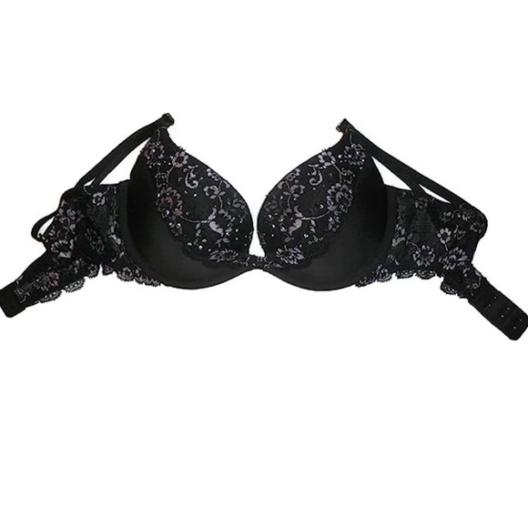 Black Jeweled Padded Demv demi-buste coussine Victorias Secret Bra 32D - Picture 4 of 5